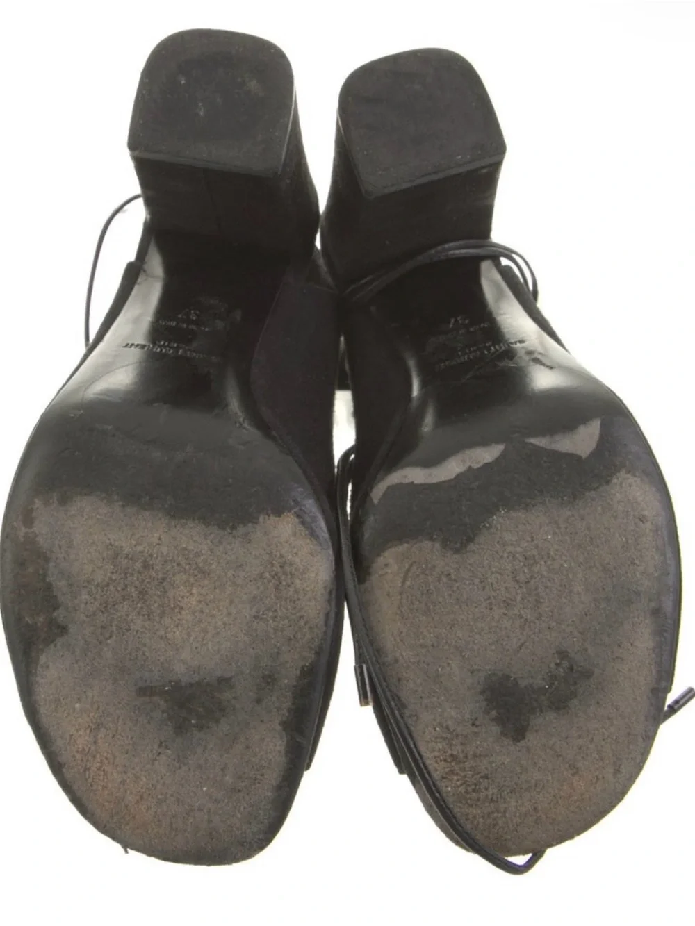 Yves Saint Laurent Black Lace-Up Suede Block Heel Sandals